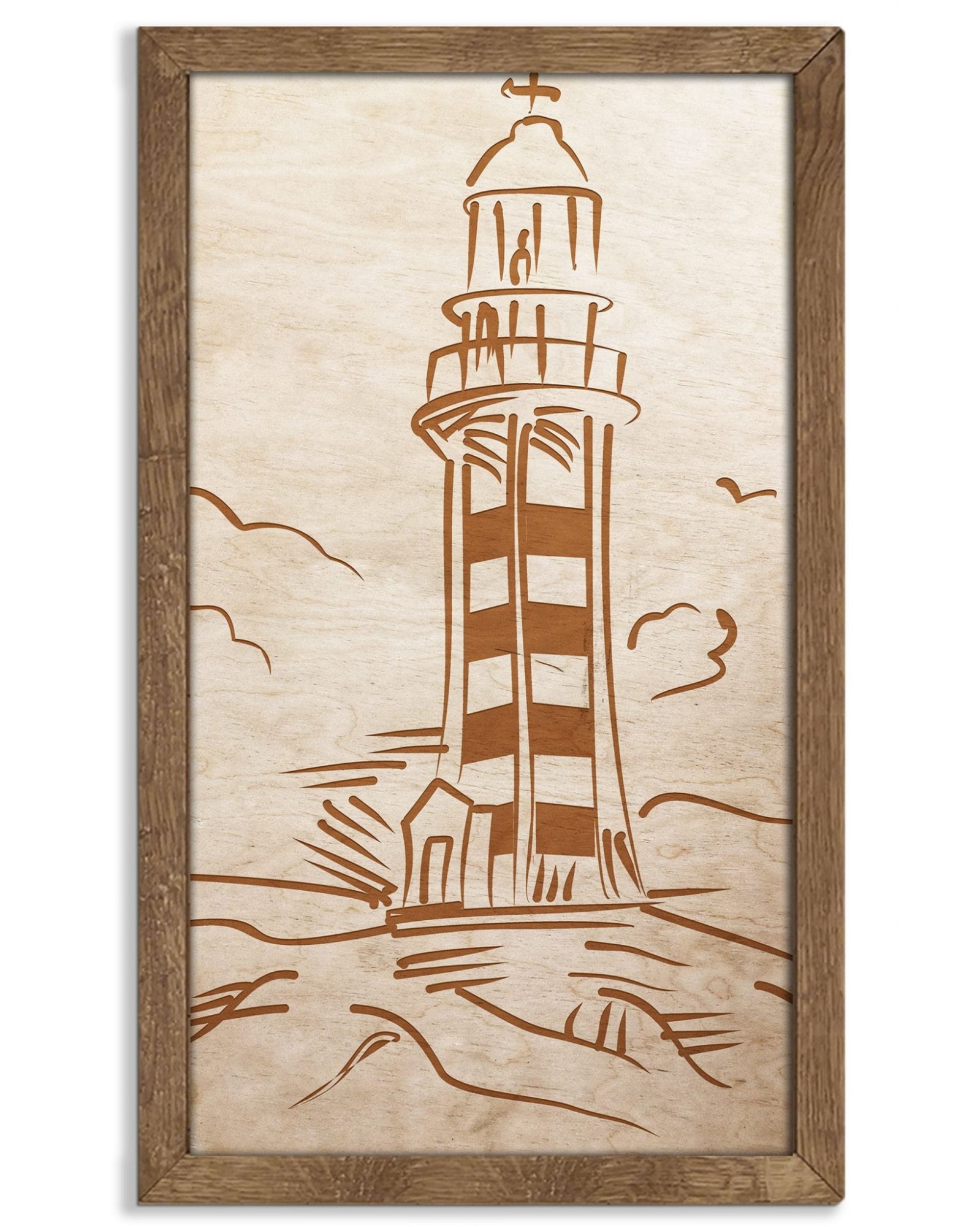 drewniany obraz latarnia  orzech