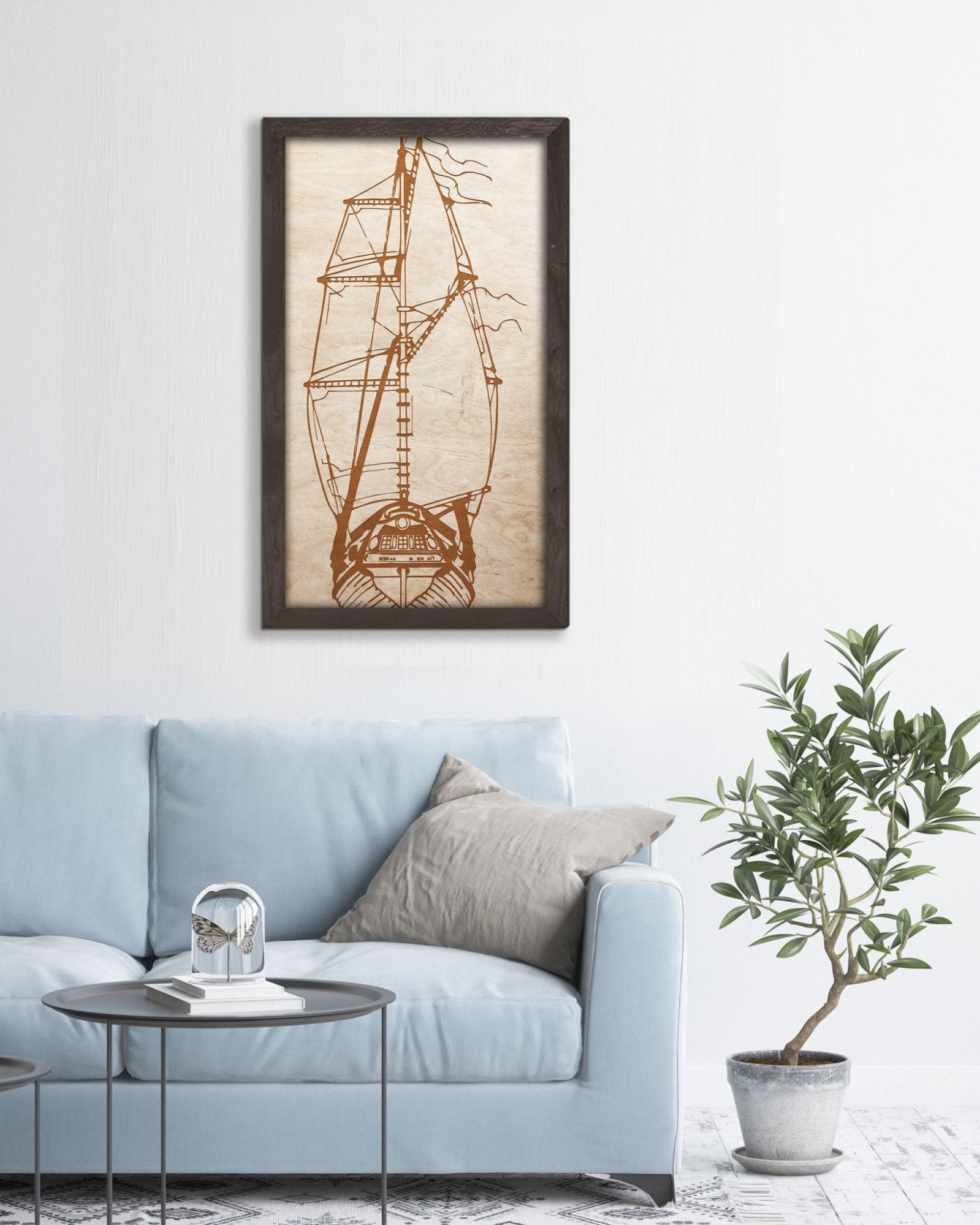 drewniany obraz  statek palisander