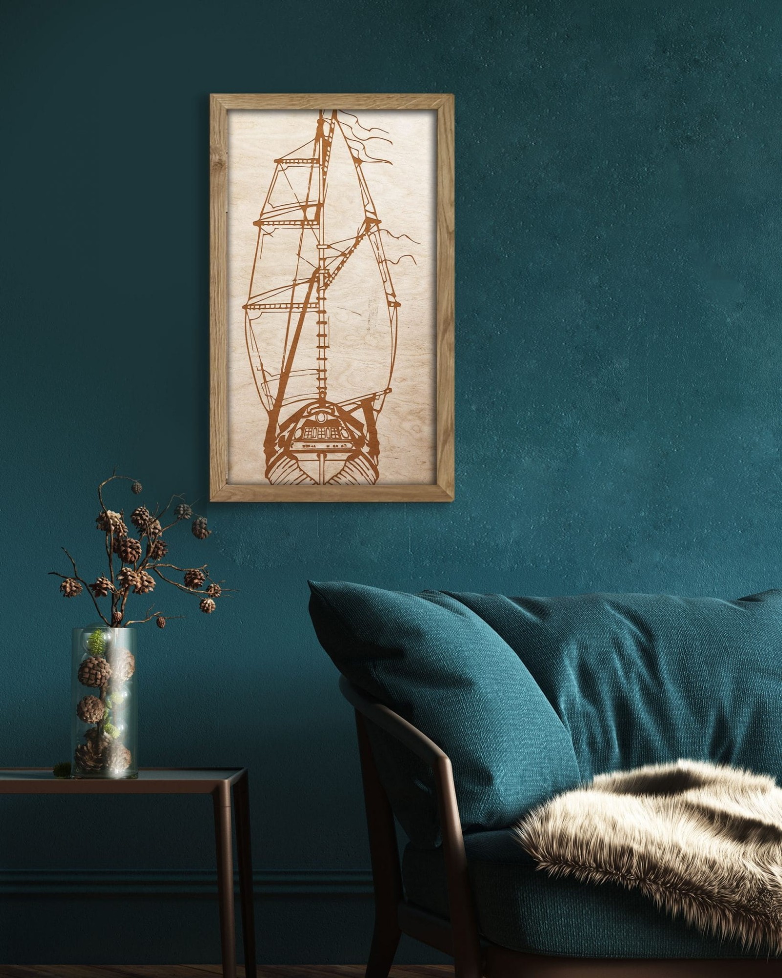 drewniany obraz  statek