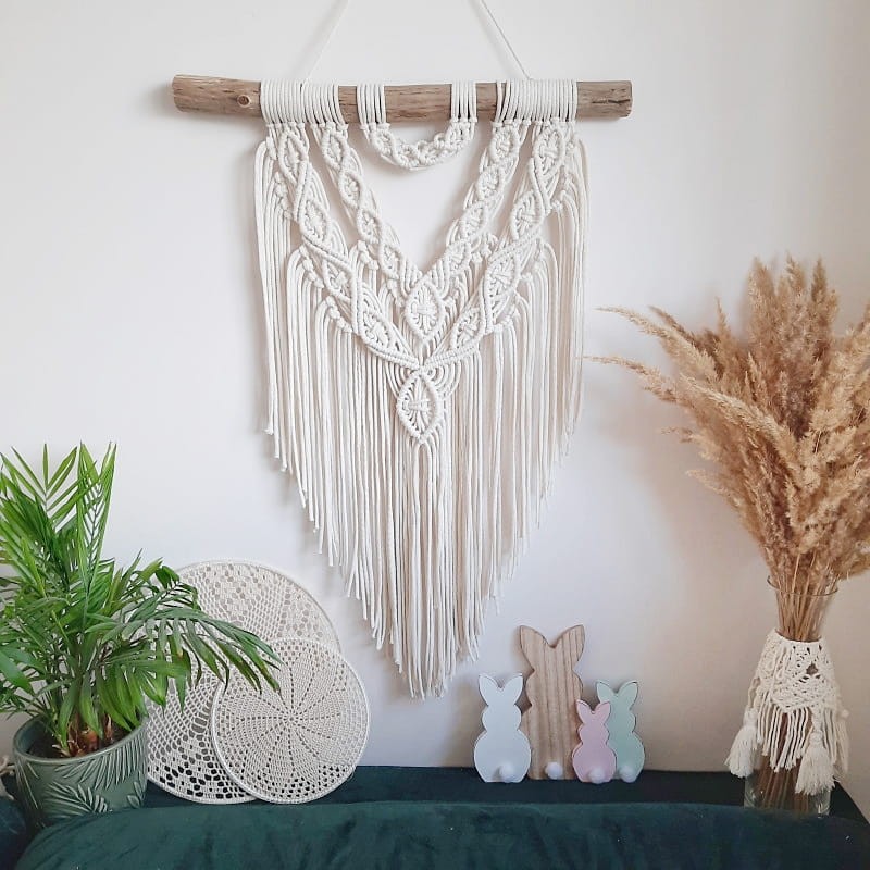 Makrama dekoracyjna na kiju rękodzieło Patrycja III