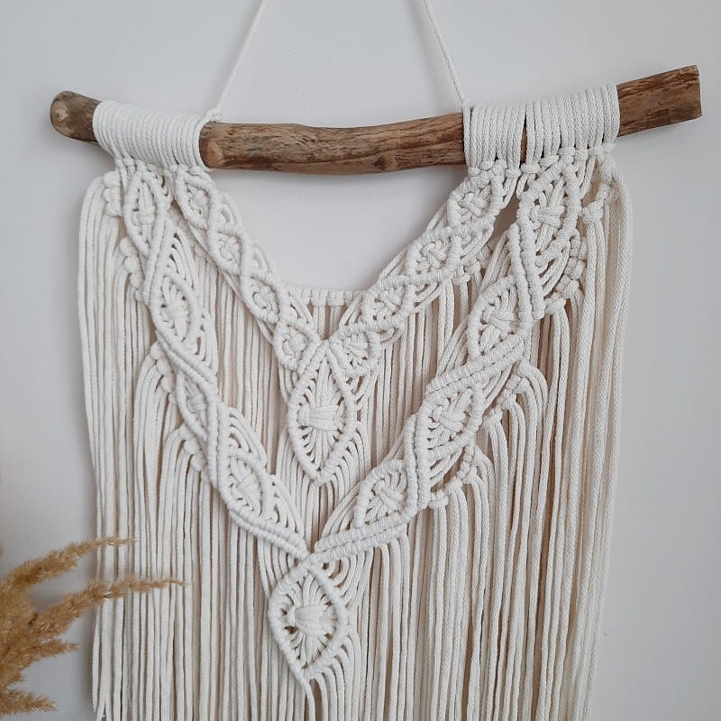 Makrama dekoracyjna na kiju 40x70 rękodzieło Patrycja IV