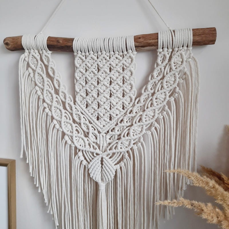 Makrama dekoracyjna na kiju 50x80 rękodzieło Patrycja V