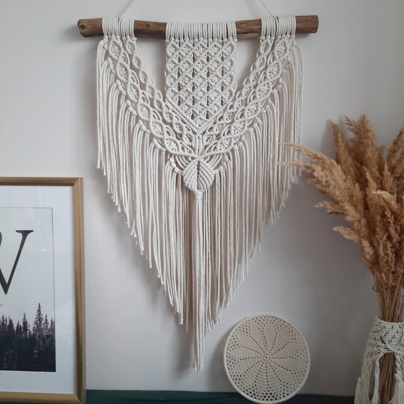 Makrama dekoracyjna na kiju 50x80 rękodzieło Patrycja V