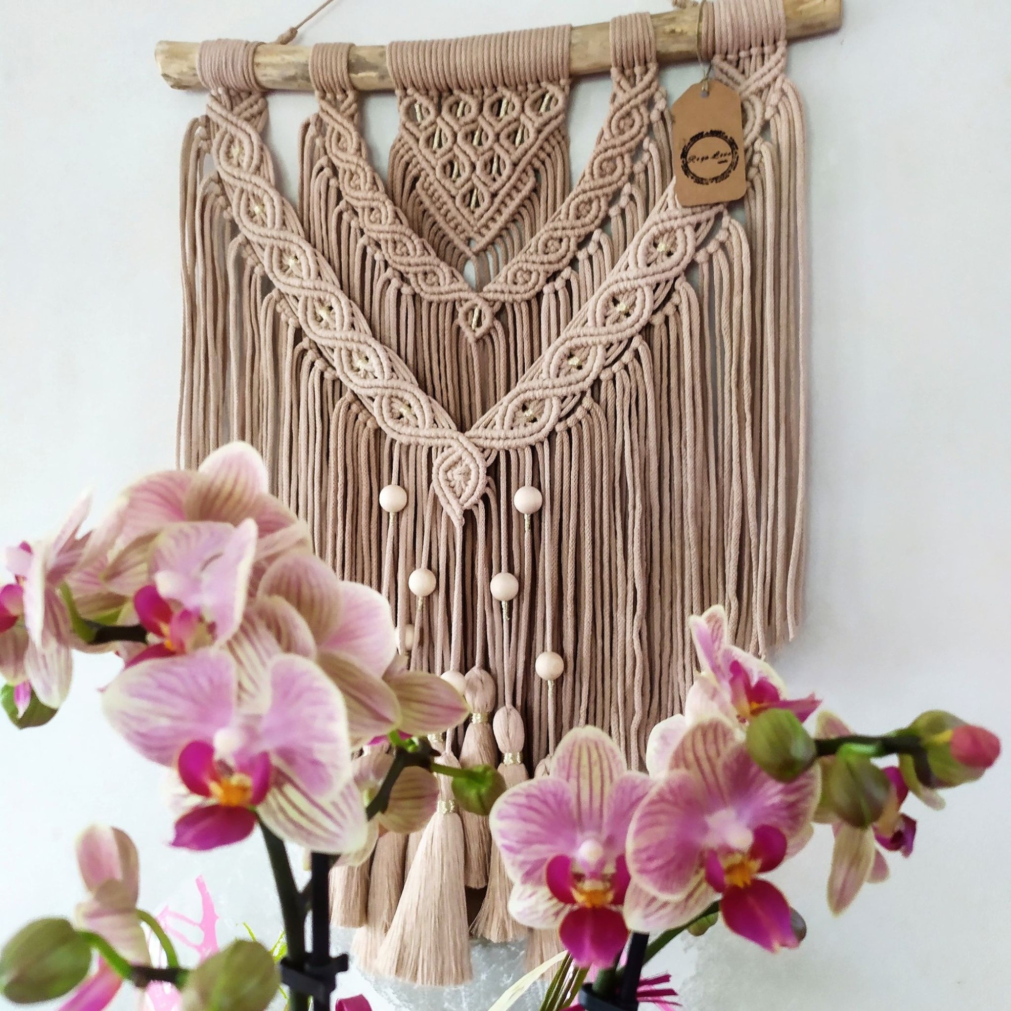 Makrama dekoracja ścienna 50x60 - kolor  może się nieznacznie różnić od jasnego beżu