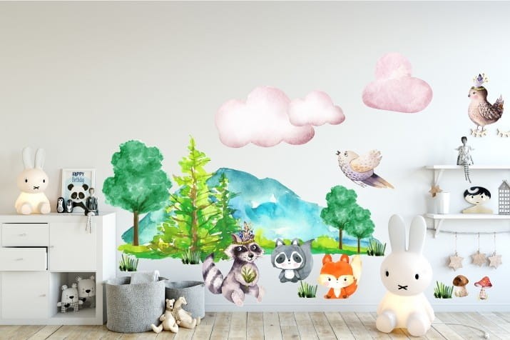 Naklejki dla dzieci na ścianę zwierzątka drzewo
