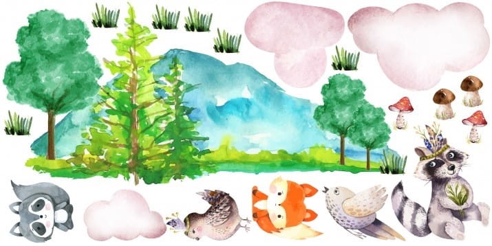 Naklejki dla dzieci na ścianę zwierzątka drzewa