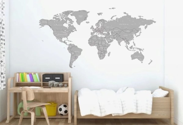 Naklejka ścienna mapa świata angielskie napis