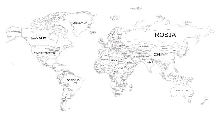 Naklejka ścienna  mapa świata polskie napisy