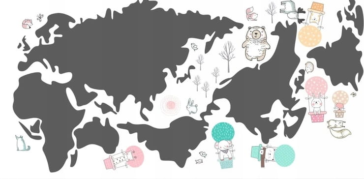 Naklejka ścienna do pokoju dziecka mapa świata