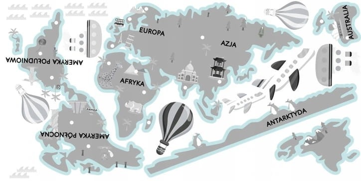 Naklejka ścienna do pokoju dziecka mapa świata