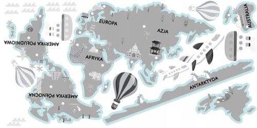 Naklejka ścienna do pokoju dziecka mapa świata