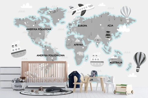 Naklejka ścienna do pokoju dziecka mapa świata