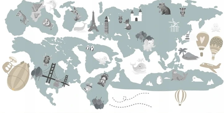Naklejka ścienna do pokoju dziecka mapa świata