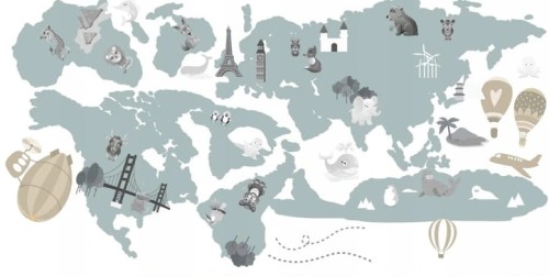 Naklejka ścienna do pokoju dziecka mapa świata