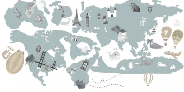 Naklejka ścienna do pokoju dziecka mapa świata
