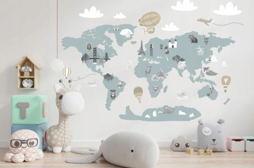 Naklejka ścienna do pokoju dziecka mapa świata