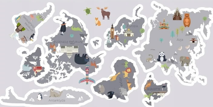 Naklejka ścienna do pokoju dziecka mapa świata