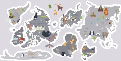 Naklejka ścienna do pokoju dziecka mapa świata