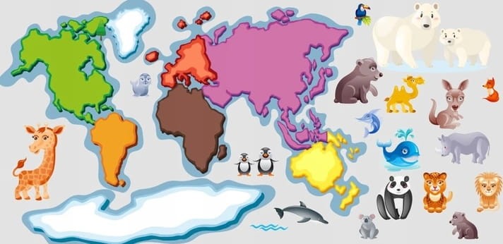Naklejka ścienna do pokoju dziecka mapa świata