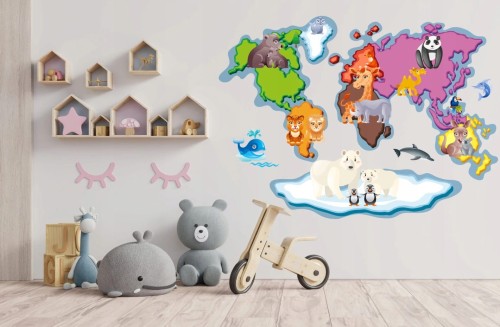 Naklejka ścienna do pokoju dziecka mapa świata