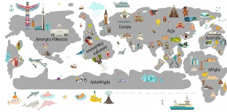 Naklejka ścienna do pokoju dziecka mapa świata