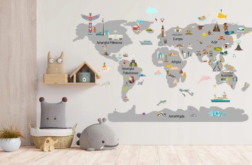 Naklejka ścienna do pokoju dziecka mapa świata