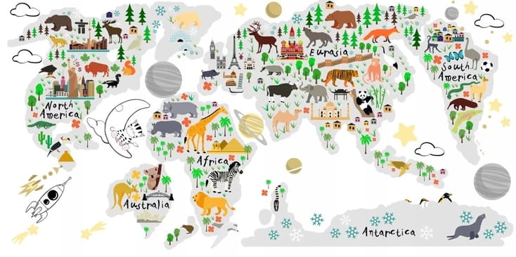 Naklejka ścienna do pokoju dziecka mapa świata