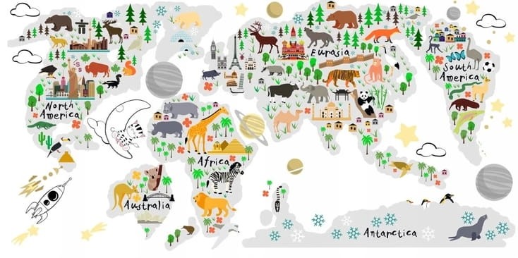 Naklejka ścienna do pokoju dziecka mapa świata