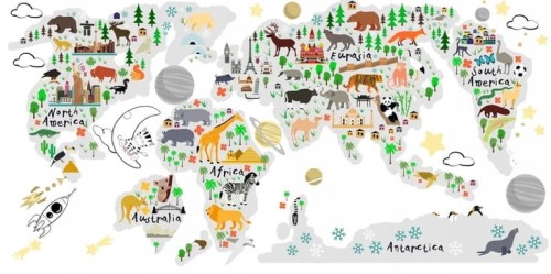 Naklejka ścienna do pokoju dziecka mapa świata