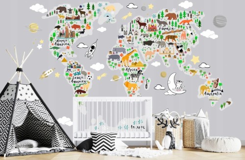 Naklejka ścienna do pokoju dziecka mapa świata