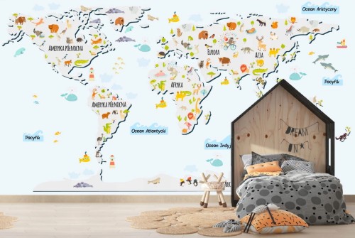 Naklejki ścienne do pokoju dziecka mapa świata