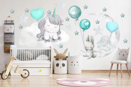 Naklejki  dla dzieci na ścianę zwierzątka jednorożec