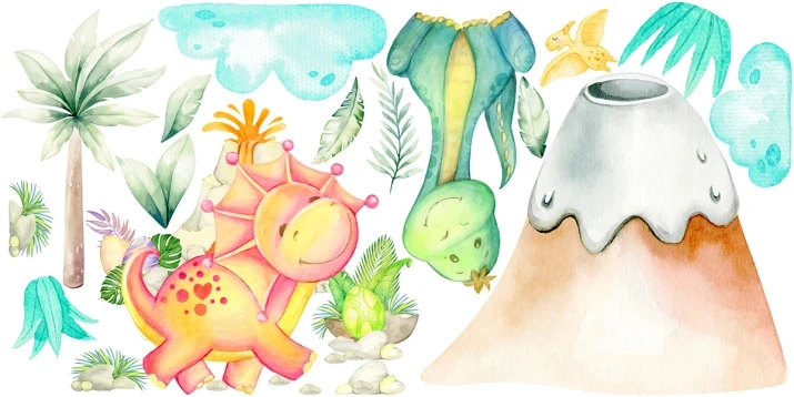 Naklejki na ścianę wulkan dinozaury do pokoju dziecka
