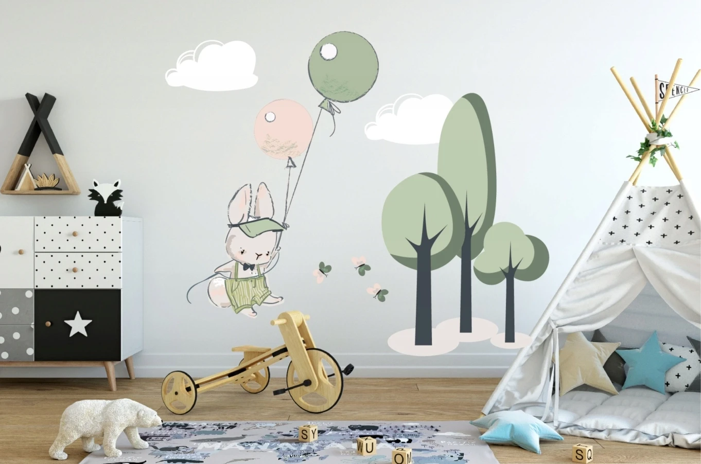 Naklejki na ścianę pokój dziecka balony królik