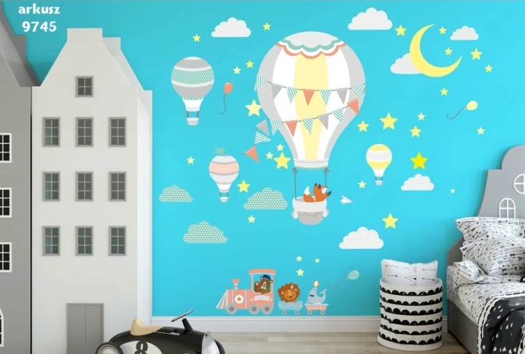 Naklejki  dla dzieci na ścianę  balony zwierzątka ciuchcia