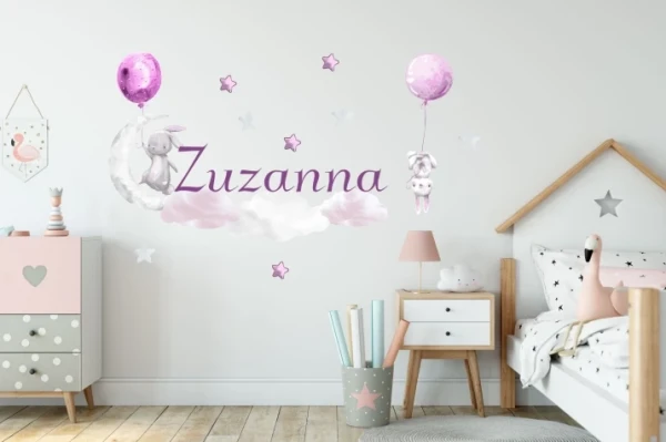 Naklejka na ścianę z imieniem balony baloniki