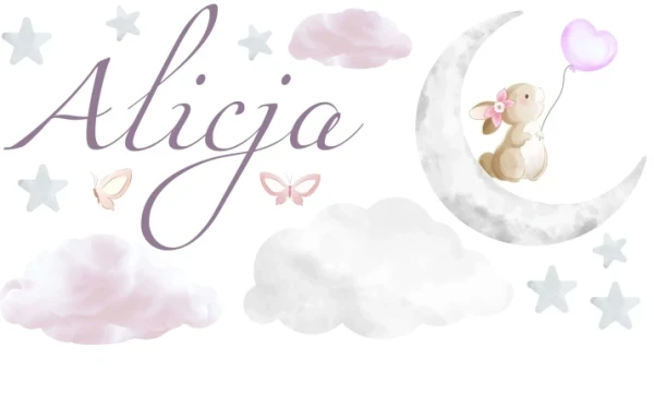 Naklejka na ścianę z imieniem naklejki chmurki