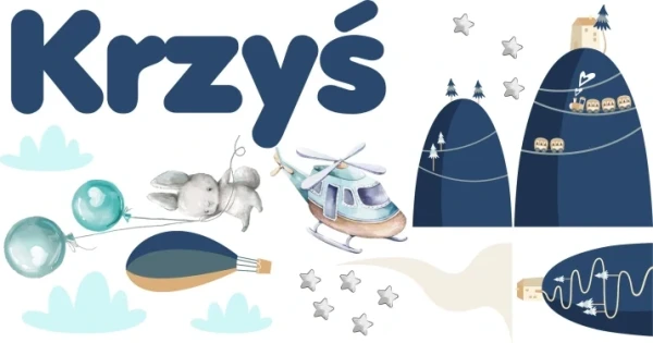 Naklejka na ścianę z imieniem naklejki góry helikopter