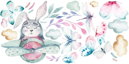 Naklejki  dla dzieci na ścianę kwiaty motyle