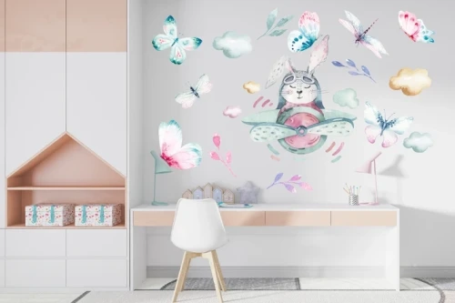 Naklejki  dla dzieci na ścianę kwiaty motyle