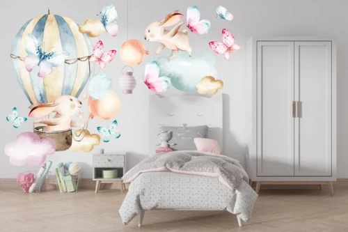 Naklejki  dla dzieci na ścianę balon, motyle