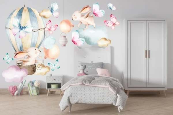 Naklejki  dla dzieci na ścianę balon, motyle