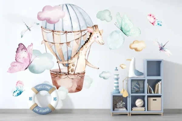 Naklejki dla dzieci na ścianę balon, motyle