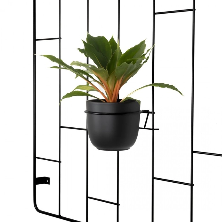 Kwietnik ścienny krata metalowy Hedera loft czarny + obręcze