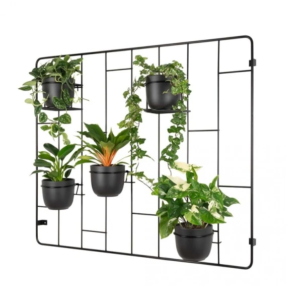 Kwietnik ścienny krata metalowy Hedera loft czarny + obręcze
