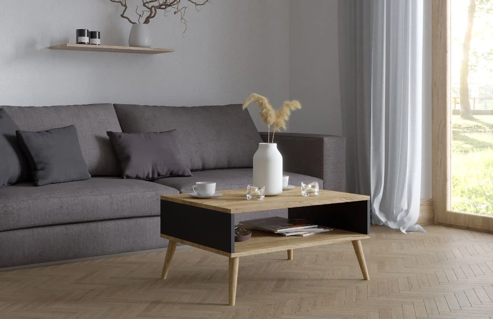 Stolik kawowy dąb/czarny 80x60