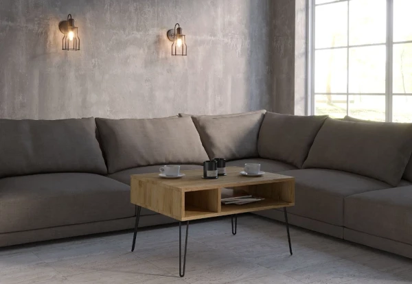 Stolik kawowy dąb 80x60 metalowe nogi