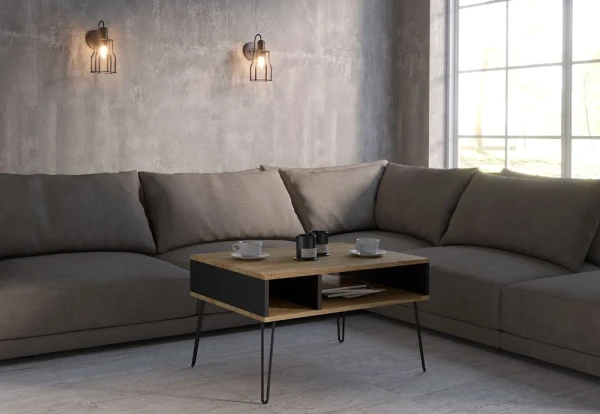 Stolik kawowy dąb czarny 80x60 metalowe nogi
