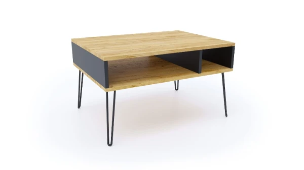 Stolik kawowy dąb czarny 80x60 metalowe nogi