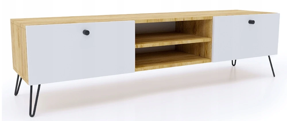 Szafka RTV dąb biel 140 cm nowoczesne wnętrze